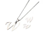 26 Letter Necklaces Anti-allergic Fade-less Personalized Gift Alphabet Pendant Choker Earrings Combo for Girl Silver W Set