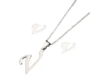 26 Letter Necklaces Anti-allergic Fade-less Personalized Gift Alphabet Pendant Choker Earrings Combo for Girl Silver V Set