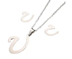 26 Letter Necklaces Anti-allergic Fade-less Personalized Gift Alphabet Pendant Choker Earrings Combo for Girl Silver U Set