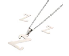 26 Letter Necklaces Anti-allergic Fade-less Personalized Gift Alphabet Pendant Choker Earrings Combo for Girl Silver Z Set