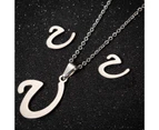 26 Letter Necklaces Anti-allergic Fade-less Personalized Gift Alphabet Pendant Choker Earrings Combo for Girl Silver V Set