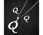26 Letter Necklaces Anti-allergic Fade-less Personalized Gift Alphabet Pendant Choker Earrings Combo for Girl Silver Q Set
