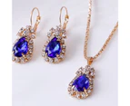 3Pcs/Set Ladies Pendant Necklace Water Drop Shape Wear-resistant Accessory Elegant Necklace Dangle Earrings Ring Set for Wedding Royal Blue