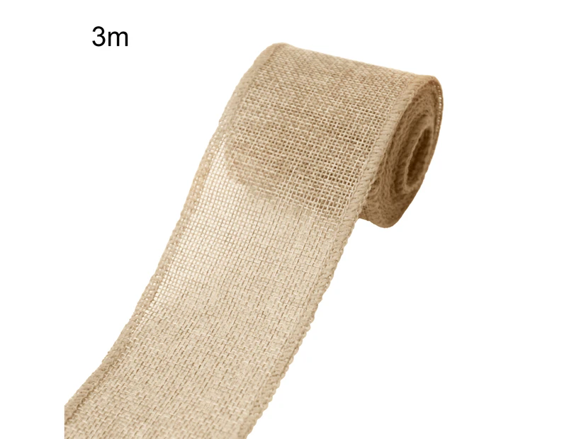 1 Roll DIY Wrinkle-resistant Christmas Ribbon Imitation Linen Each Side Serging Wrapping Ribbon for Home Flax