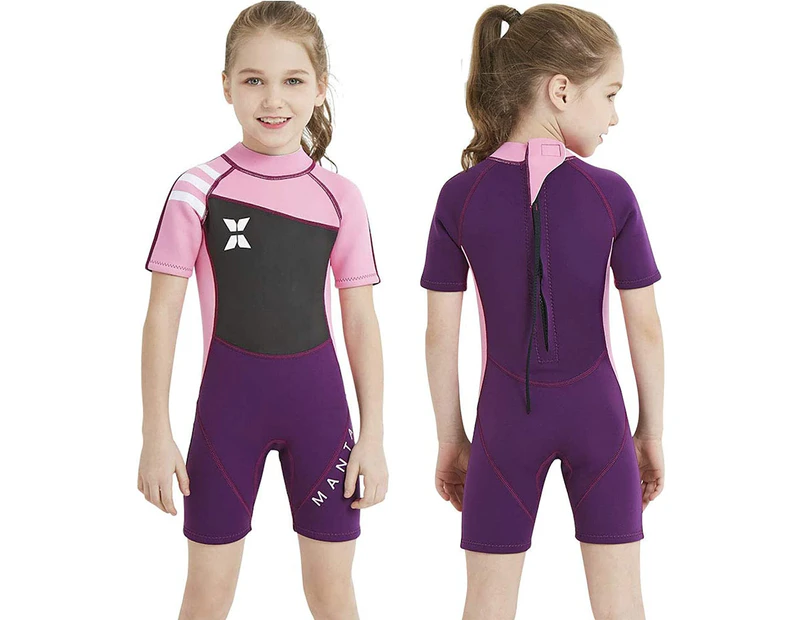 Diving Snorkeling Surfing Suit Shorty Wetsuit for Girls One Piece Swimsuits 2.5MM Neoprene Bathing Suits for Swimming Pink