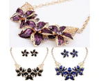 Fashion Women Rhinestone Flower Statement Pendant Necklace Earrings Jewelry Set Black