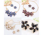 Fashion Women Rhinestone Flower Statement Pendant Necklace Earrings Jewelry Set Purple