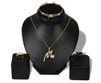 KC Gold Plated Rhinestone Heart M Letter Pendant Necklace Ring Bangle Earrings