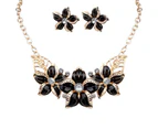 Fashion Women Rhinestone Flower Statement Pendant Necklace Earrings Jewelry Set White