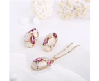 Fashion Women Jewelry Set Oval Opal Drop Pendant Sweater Chain Necklace Earrings Blue