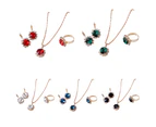 Fashion Women Circle Rhinestone Necklace Earrings Ring Pendants Jewelry Set Red