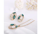 Fashion Women Jewelry Set Oval Opal Drop Pendant Sweater Chain Necklace Earrings Green