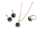 Fashion Women Circle Rhinestone Necklace Earrings Ring Pendants Jewelry Set Lake Blue