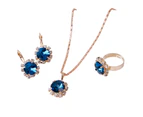 Fashion Women Circle Rhinestone Necklace Earrings Ring Pendants Jewelry Set Black