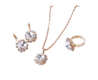 Fashion Women Circle Rhinestone Necklace Earrings Ring Pendants Jewelry Set Sapphire Blue
