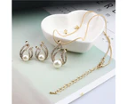 Faux Pearl Water Drop Charm Pendant Earrings Necklace Socialite Lady Jewelry Set
