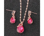 Fashion Women Teardrop Rhinestone Pendant Stud Earrings Necklace Jewelry Set Purple
