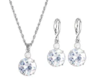 Fashion Jewelry Set Round Rhinestone Pendant Necklace Bridal Leaverback Earrings Silver