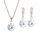 Fashion Jewelry Set Round Rhinestone Pendant Necklace Bridal Leaverback Earrings Golden