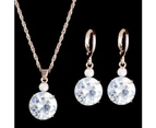 Fashion Jewelry Set Round Rhinestone Pendant Necklace Bridal Leaverback Earrings Silver