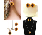 Cute Sunflower Leaves Pendant Ear Studs Earrings Necklace Women Jewelry Set Gift Golden