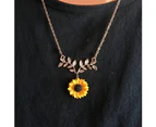 Cute Sunflower Leaves Pendant Ear Studs Earrings Necklace Women Jewelry Set Gift Silver