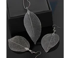 Fashion Women Alloy Leaf Pendant Chain Necklace Dangle Hook Earrings Jewelry Set Silver