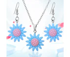 Fashion Sunflower Pendant Dangle Hook Earrings + Necklace Women Jewelry Set Purple