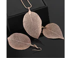Fashion Women Alloy Leaf Pendant Chain Necklace Dangle Hook Earrings Jewelry Set Silver