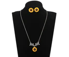 Cute Sunflower Leaves Pendant Ear Studs Earrings Necklace Women Jewelry Set Gift Rose Gold