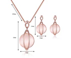 Fashion Women Round Faux Gem Pendant Necklace Earrings Eardrops Jewelry Set Pink