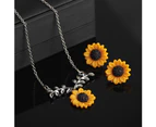 Cute Sunflower Leaves Pendant Ear Studs Earrings Necklace Women Jewelry Set Gift Silver
