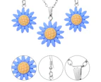 Fashion Sunflower Pendant Dangle Hook Earrings + Necklace Women Jewelry Set Purple