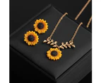 Cute Sunflower Leaves Pendant Ear Studs Earrings Necklace Women Jewelry Set Gift Golden