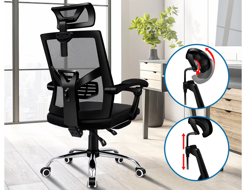 Alfordson Mesh Office Chair Gaming Executive Fabric Seat Racing Footrest Recline All Black
