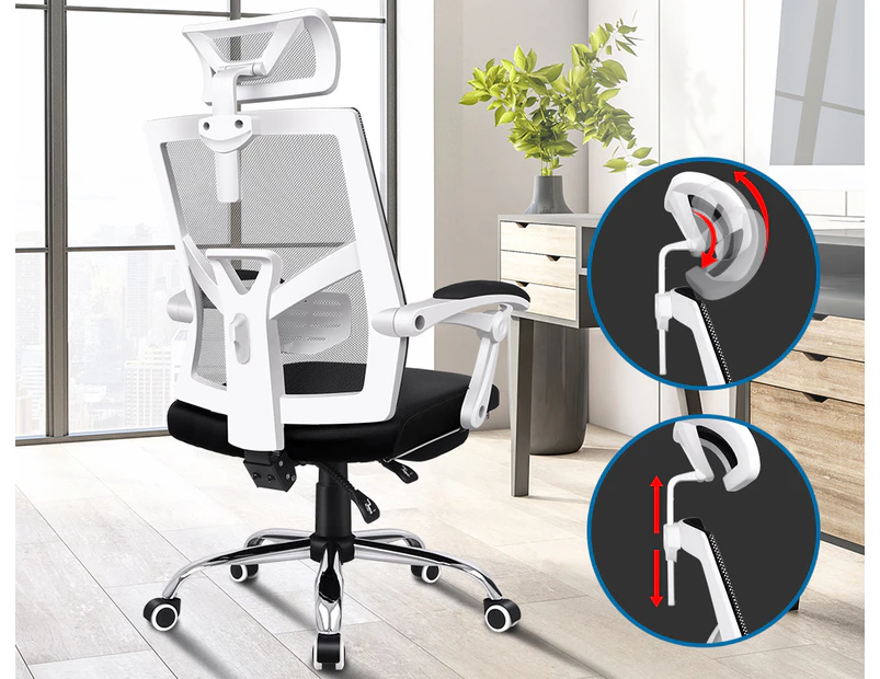 Alfordson Mesh Office Chair Gaming Executive Fabric Seat Racing Footrest Recline White