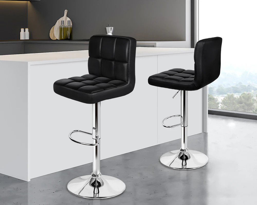 2Pcs Alfordson Bar Stools Ralph Kitchen Swivel Chair Leather Gas Lift BLACK