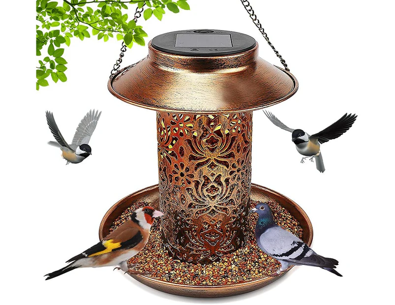 Solar Bird Feeder for Outside , Hanging Outdoor Solar Powered Garden Lantern Light Bird-House Wild Hanging Bird Feeder
