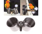 Metal Bird Parrot Feeder Food Water Feeding Bowl Pet Cage Clip Cup Dispenser-Silver Style 1