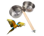 2Pcs Pet Parrot Cage Stand Perch Food Water Feeding Clip Double Bowl Bird Feeder
