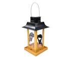 Solar Light Lantern Bird Feeder Food Dispenser Container Outdoor Feeding Tool-Wood