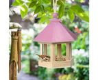 Wooden Hanging Bird Feeder Peanut Food Container Garden Outdoor Feeding Tool-Pink