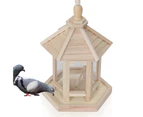 Bird Feeder High Capacity Hexagon Shaped Roof Wood Creative Bird Nest for Garden-Wooden Color