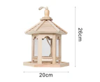 Bird Feeder High Capacity Hexagon Shaped Roof Wood Creative Bird Nest for Garden-Wooden Color
