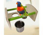 Bird Stand Smooth Edge Multifunctional Wooden Parrot Desktop Training Stand with Feeder Cup Bird Supplies-Green
