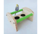 Bird Stand Smooth Edge Multifunctional Wooden Parrot Desktop Training Stand with Feeder Cup Bird Supplies-Green