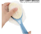 Shower Body Brush With Bristles And Loofah, Back Washing Mesh Bath Sponge With Long Curved Handle For Skin Exfoliating Bath(Blue)