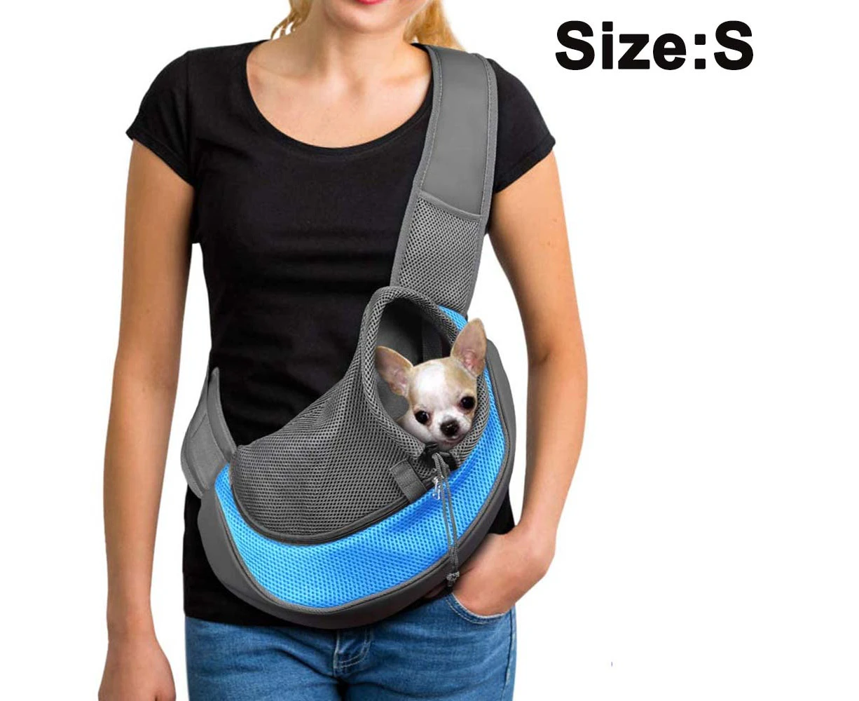 Pet Dog Sling Carrier, Breathable Mesh Travelling Pet Hands-Free Sling Bag Adjustable Padded Strap Front Pouch Single Shoulder Bag for Dogs Cats