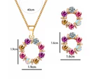 Necklace Colorful Rhinestone Round Women Pendant Necklace Earrings Set for Party Pink