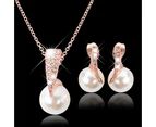 Wedding Jewelry Set Bride Rose Gold Crystal Faux Pearl Pendant Necklace Earrings